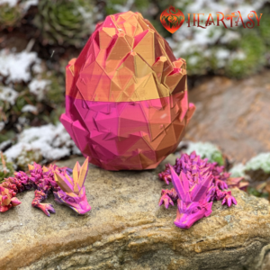 Mystischer 3D-gedruckter Drache „Feuersturm“ (rot-gold-violett)